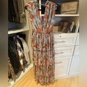 Sabina Musayev Red and Blue Floral Maxi Dress